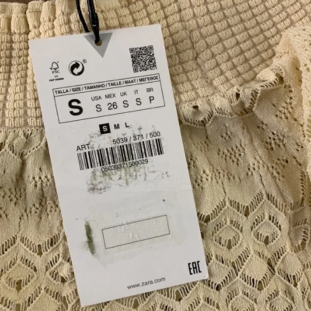 Zara Womens Blouse Beige Geometric Long Sleeve Off Shoulder Ruffle Lace S New